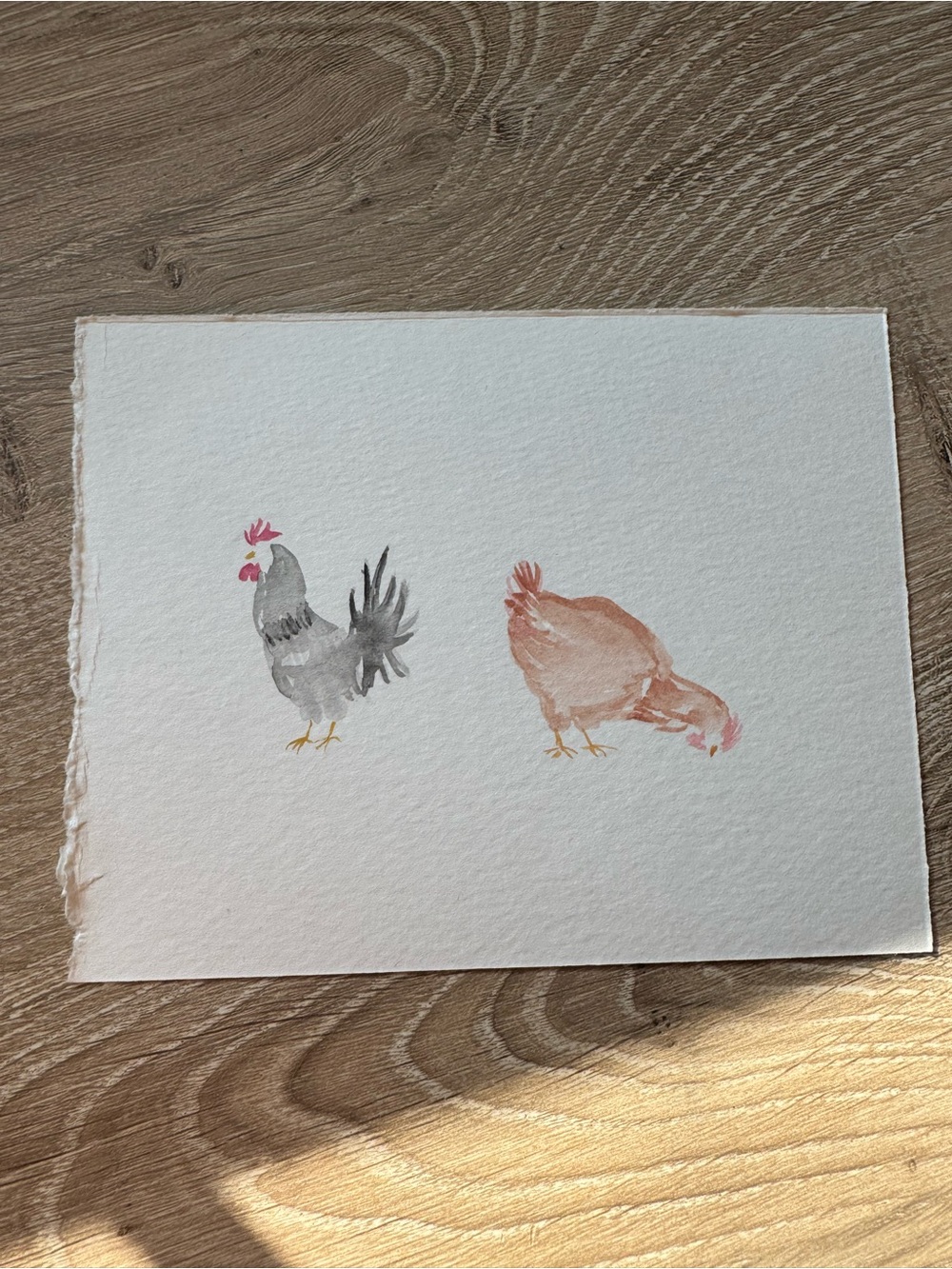 Watercolor Rooster and Hen Painting - Neutral Tones